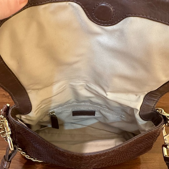 🌟HP🌟VTG 1990s Cole Haan Brown Reptile Embossed Leather Convertible Messenger - Picture 10 of 16